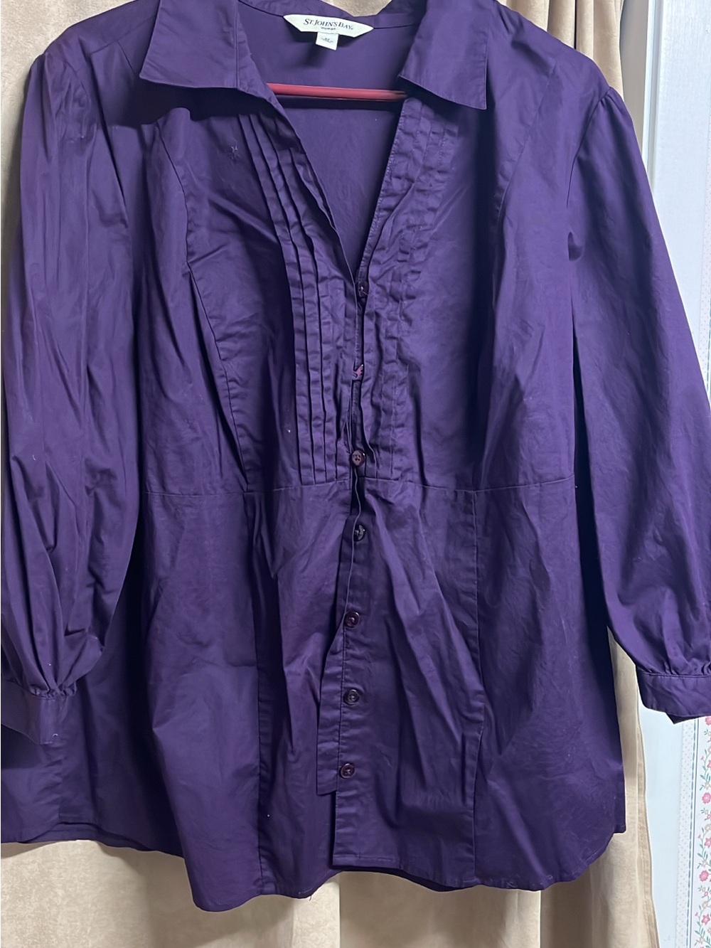 St. John's Bay Purple and Green Pleated Button-Front Women's Shirts-YOU GET TWO!